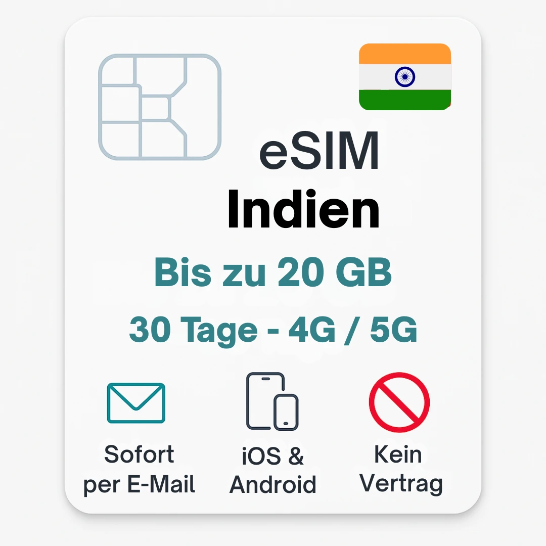 eSIM Indien Daten Reise SIM Povnomad