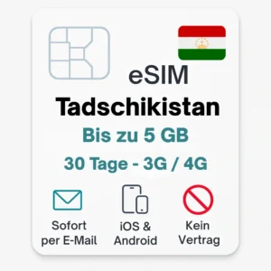 eSIM Tajikistan Tadschikistan Daten Reisen SIM povnomad