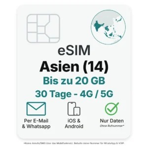 Asien eSIM (14 Länder) – POVNOMAD Produktkarte