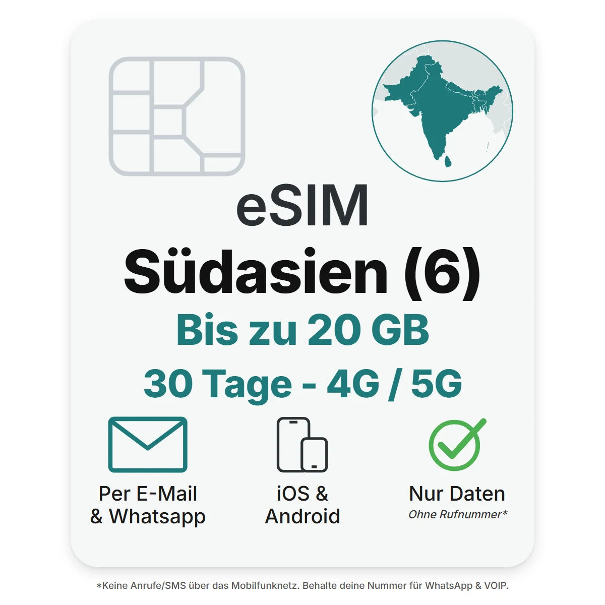 Südasien eSIM (6 Länder) – POVNOMAD Produktkarte